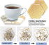 Set 8 Set, Coasters of with Metal Holder Stand, Marble Design Ceramic Coaster Cork Base, Gold Home Decor for Tabletop