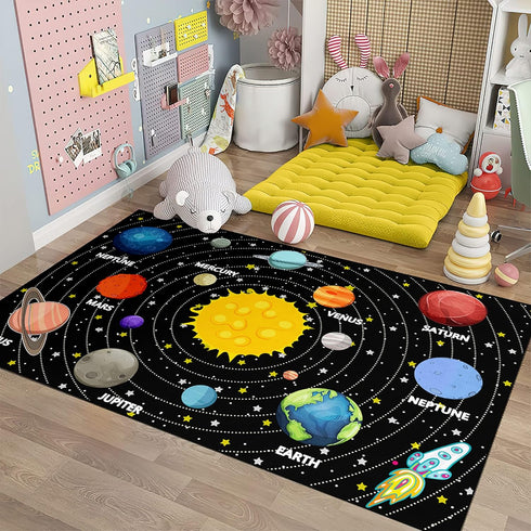3'5' Planet Rug Space Adventure Theme Boys Bedroom Carpet Galaxy Floor Mat with Solar System Planets Galaxy Decor Kids