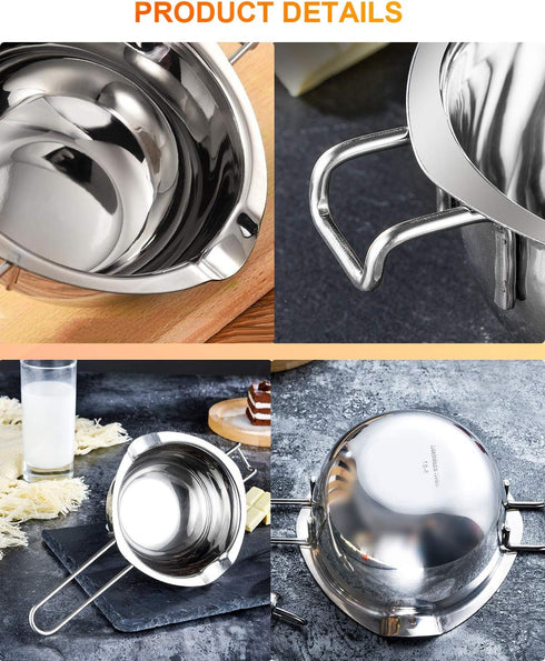 Stainless Steel Double Boiler Pot, 600ML for Melting Chocolate, Candy, and Candle Making (18/8 Steel)