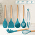 E-far Blue Silicone Cooking Utensils Set, 10-Piece Kitchen Tools with Wooden Handle for Nonstick Cookware, Heat