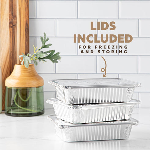 PLASTICPRO 10 Pack Heavy Duty Aluminum Pans, 6.5'' x 9" Disposable Pans with Covers for Baking and Cooking