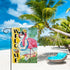 Welcome Summer Flamingo Decorative Garden Flag: Beach Coastal Swim Ring Tropical Palm Leaves 12x18 Inch