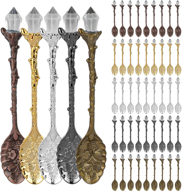 Framendino 50 Pack Retro Vintage Crystal Alloy Coffee Spoons for Home Kitchen Office
