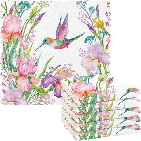 Kitchen Dish Towels 6 Pack, Hummingbird Bird Flower Dish Cloths for Drying
