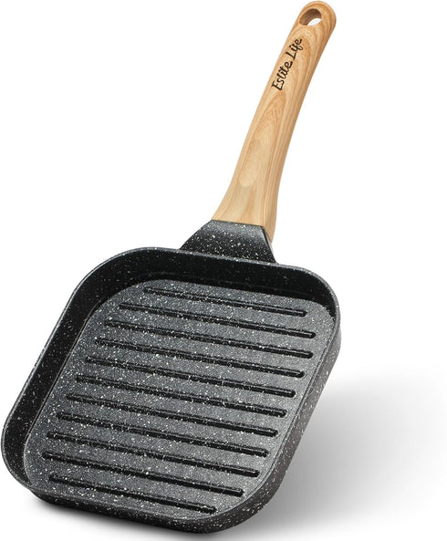 ESLITE LIFE 8 Inch Nonstick Small Grill Pan, Versatile Induction Square Grilling Skillet for Indoor Cooking