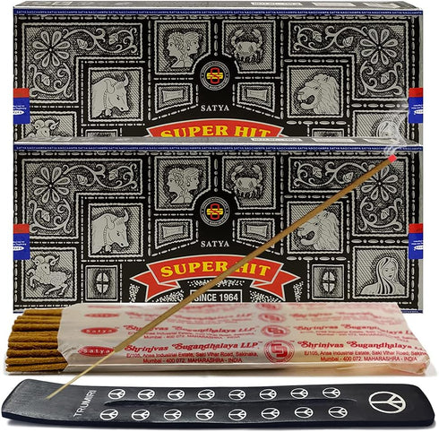 TRUMIRI Incense Stick Holder Bundle with Satya Super Hit Incense Sticks - Pack of 2 (Approx 200 Sticks)
