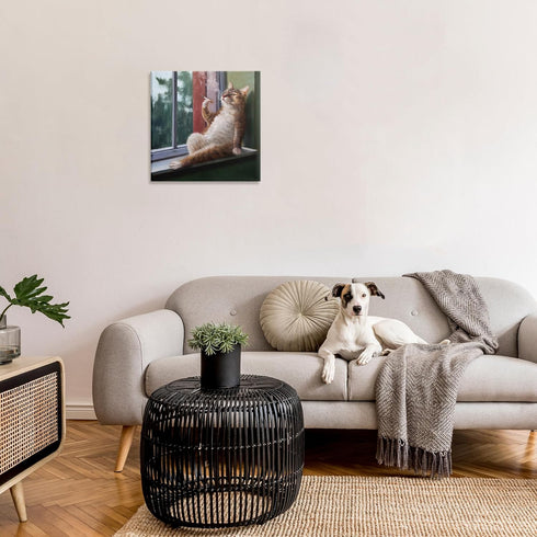 Stupell Industries Canvas Wall Art, House Cat Smoking Lounging in Window Pane, Designed by Lucia Heffernan, 24x24, Brown