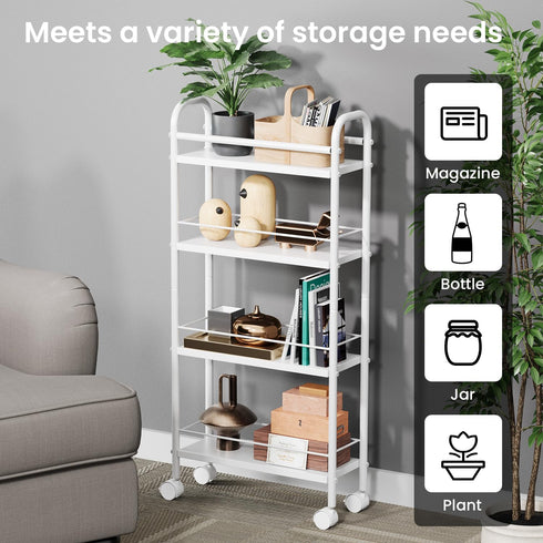 4-Tier 5.9" 4-Tier (5.9" 33.6" Asgolion Slim Storage Cart, Small Rolling Cart with Wheels, Deep, Narrow Bathroom Shelf