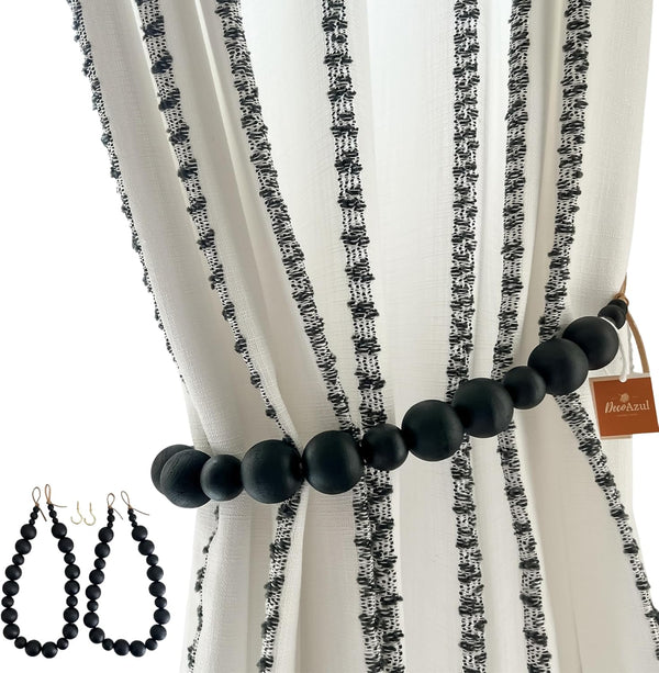 DECOAZUL Black Curtain Tiebacks - Set of 2 Farmhouse Curtain Holdbacks