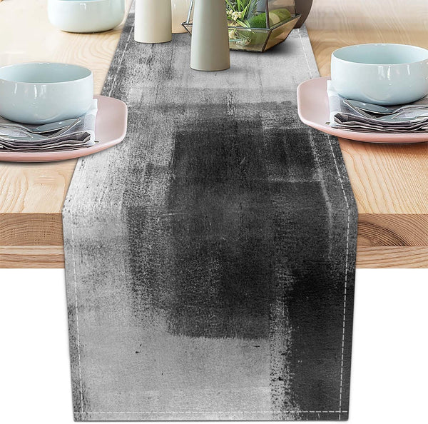 AILUER Black Grey Table Runners Rustic Farmhouse Linen Table Runners Abstract Art Retro