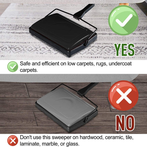 Yocada Carpet Sweeper Cleaner for Home Office, Low Carpets, Pet Hair Dust Scraps Cleaning with Brush (Black)