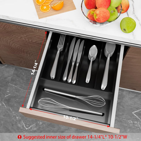 Silverware Drawer Organizer Cutlery Tray, Bamboo Black Small Kitchen Gadgets Holder for Flatware