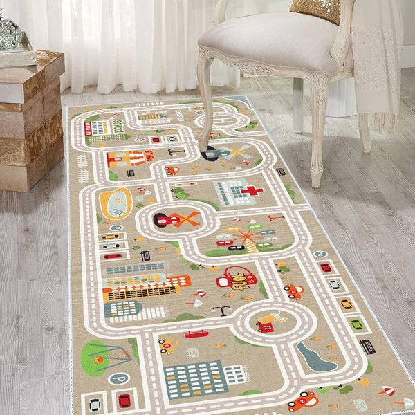 XRYZHC Kids Car Train Rug, 2' x 4' Boys Play Carpet, Floor Mat