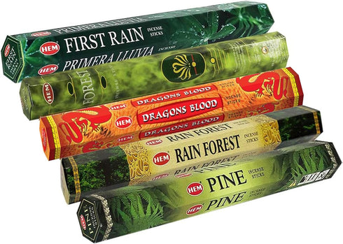 Hem Incense Sticks Variety Pack #12 with 5 Forest Themed Fragrances and Incense Stick Holder Bundle
