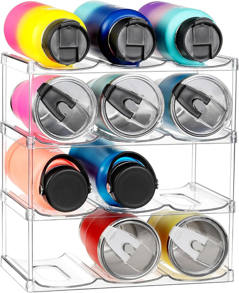 LANDNEOO Stackable Water Bottle Organizer - Clear Holder for Stanley & Others' Large Tumblers, 4 Tier Holds 12