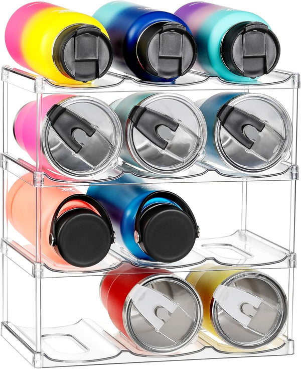LANDNEOO Stackable Water Bottle Organizer - Clear Holder for Stanley & Others' Large Tumblers, 4 Tier Holds 12