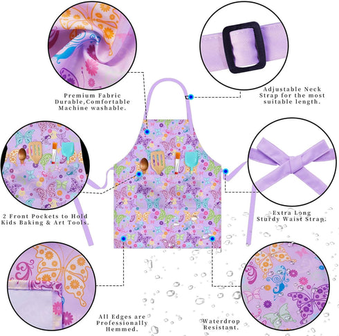 Kids Chef Hat and Apron Set with 2 Large Pockets, Adjustable Chef Costume for Girls Boys Cooking Baking