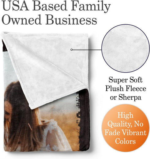 60x80) Ships Next Day, Custom Blanket with Picture and Text - Printed in USA, Personalized Photo Blanket with Text