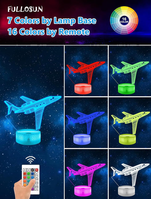 16 FULLOSUN Airplane Gift, Plane Night Light, Pilot Lamp with Remote Control Colors Changeable Kids Room Lighting