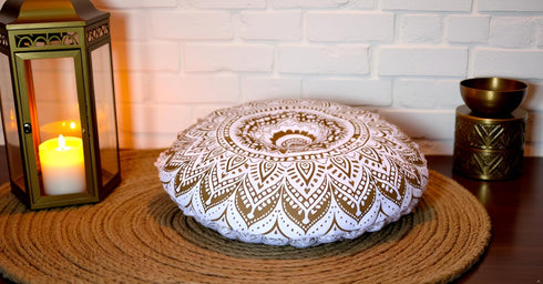 32" 32" Gold Mandala Barmeri Large Floor Pillow Cover Cushion Meditation Seating Ottoman Throw Cover Hippie Decorative