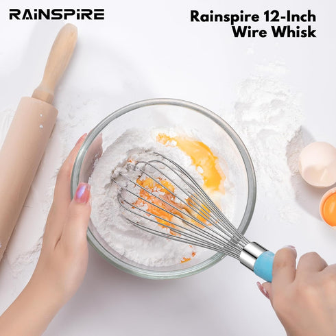 12-Inch Stainless Steel Wire Whisk, Balloon Whisks for Cooking with Soft Silicone Handle, Thick Durable Whisker for