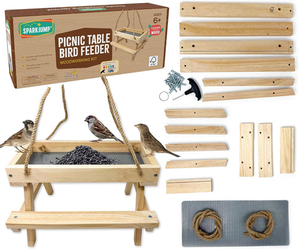 SparkJump Picnic Table Feeder for Squirrels - DIY Woodworking Project for Kids