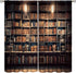 YCness Bookshelf Curtains, Vintage Library with Books Window Treatments for Kids Bedroom, Wooden