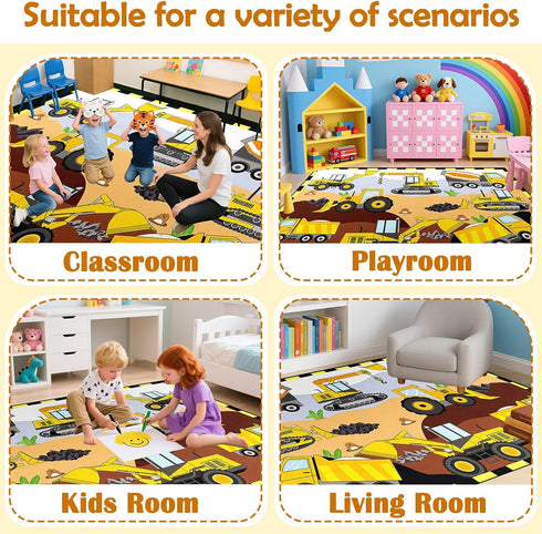 2x3 Construction Rugs for Boys Room Feet, Play Rug for Cars and Trucks Car Mat for Kids Floor Carpet for Indoor