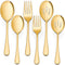 LIANYU 2 Gold Serving Spoons, 2 Gold Slotted Spoons, 2 Gold Forks, 8 3/4 Inch Set for Catering