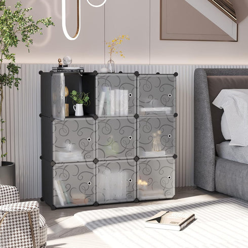 C&AHOME Cube Storage Organizer with Doors - 9-Cube Shelves, DIY Plastic Modular Bookshelf, 36.6”L x 12.4”W x 36.6”H,