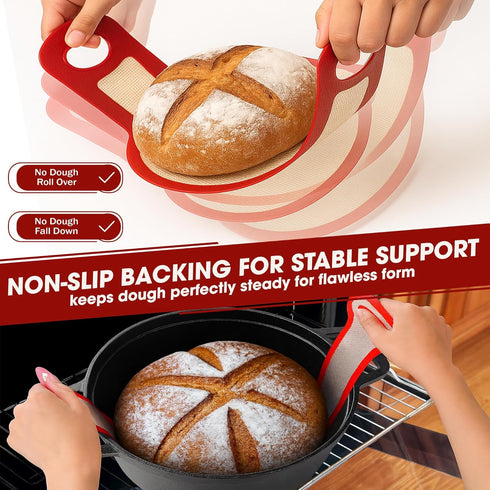 2PCS Set Sourdough Silicone Bread Sling for Dutch Oven, Non-Stick Reusable Baking Mat with Long Handles, Essentials