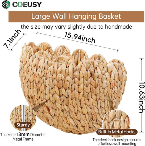 Coeusy Scalloped Wall Basket,Boho Wall Decor Basket,Big Wicker Hanging Baskets for Nursery,Door,Plants,Mail,Natural