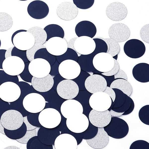 Navy-Blue White-Silver Party Decorations Confetti - 300pcs Glitter Paper Decor for Graduation, Birthday, Wedding, Baby