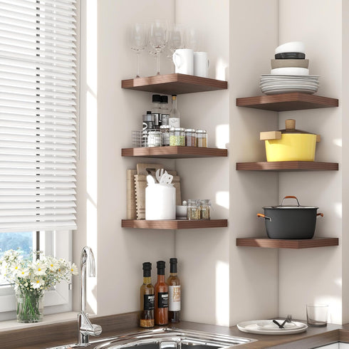 8"W 8"D 1.2"H, Set 3 Square Floating Shelves for Wall x x Small Engineered Wood Wall Shelves with Invisible Brackets