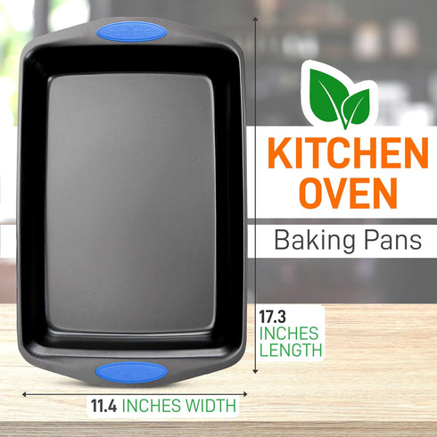 NutriChef 2-Piece Nonstick Baking Pan Set - Black Carbon Steel Bakeware w/ Silicone Handles - 17" x 11" x 1" Stackable Professional Oven Pans - Dishwasher Safe by NutriChef