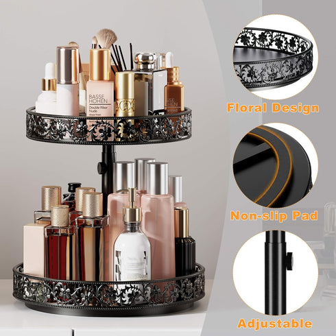 2 12 Inch Countertop Two Tier Lazy Susan Organizer Turntable Height Adjustable, Tier Lazy Susan Metal Easy Assembly