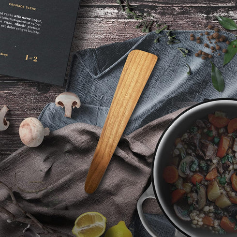FAAY 13" Flat Wooden Spatula for Cast Iron, Egg Flipper, Pan Scraper, Handcraft from High Moist Resistance Golden Teak for Non Stick Cookware (13") by FAAY