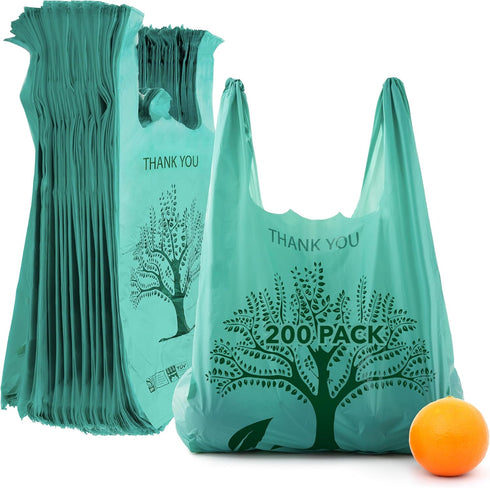 200 Pack Thank You Bags Disposable Grocery T Shirt Bags with Handles