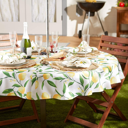 DII Lemon Bliss Outdoor Tabletop, 60" Round, Stain Resistant & Waterproof with Zipper