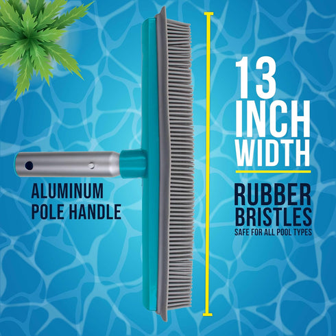 13" U.S. Pool Supply Pool Brush with Rubber Bristles and Squeegee Edge - Safe for Vinyl Liners, Ideal for Above-Ground