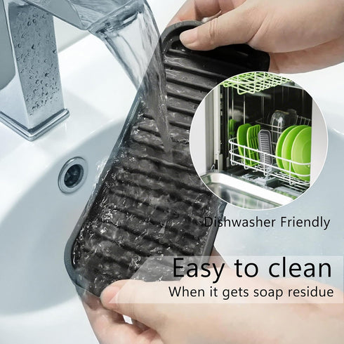 Silicone Sponge Holder Kitchen Sink Organizer Tray Dish Caddy with Soap Dispenser, Scrubber Spoon Holder (Black, 2 Pack)