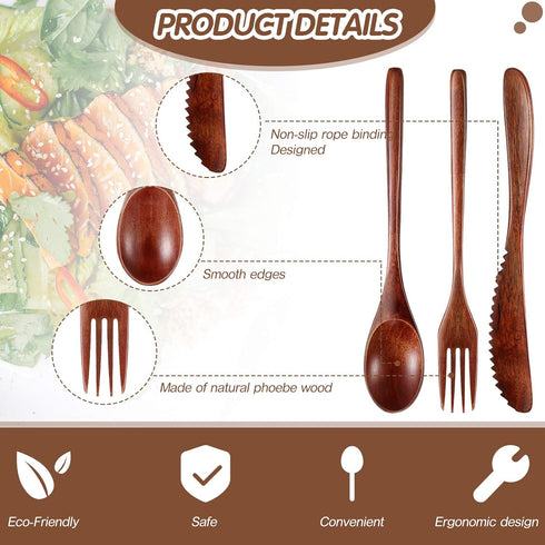 Geiserailie 12 Pcs Wooden Utensils Set - Wooden Spoon, Fork, Knife Cutlery for Kitchen Dinner Tableware (Phoebe Wood)