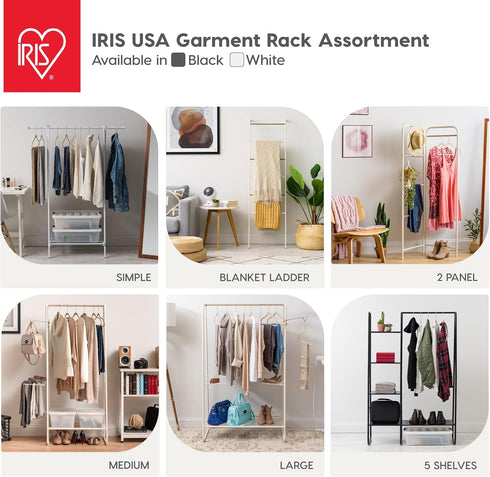 IRIS USA Freestanding Clothes Rack with Shelf, Easy to Assemble, White