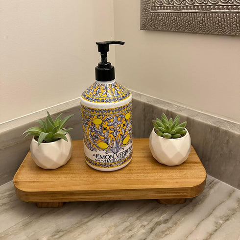 Farmhouse Wood Tray, Rustic Wooden Pedestal 12 * 5.5 * 2 inches for Kitchen Counter and Bathroom Decor