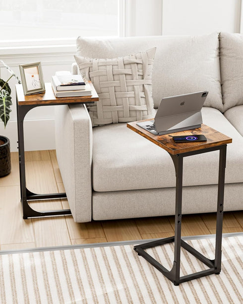 C-Shaped Side Table for Couch - Small Coffee Stand Sofa Tray Desk with Metal Frame and Waterproof Scratch Resistant