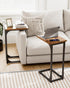 C-Shaped Side Table for Couch - Small Coffee Stand Sofa Tray Desk with Metal Frame and Waterproof Scratch Resistant