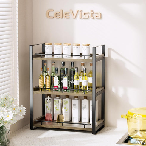 Counter 3 Countertop Bathroom Organizer, Tier Wood Shelf for Vanity, Skincare, Makeup, Kitchen Coffee and Sink Storage