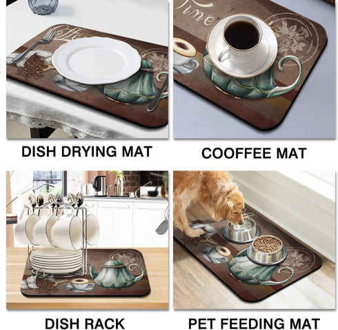 Coffee Mat 19inx12in, Absorbent Anti-Slip Coffee Bar Mat for Countertops, Fits Under Coffee Machine, Dish Drying Mats