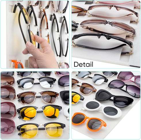 PACMAXI Sunglasses Storage Organizer, Wall Pocket Mounted Eyeglasses Holder, Hanging Eyewear Display (Ivory White, 15