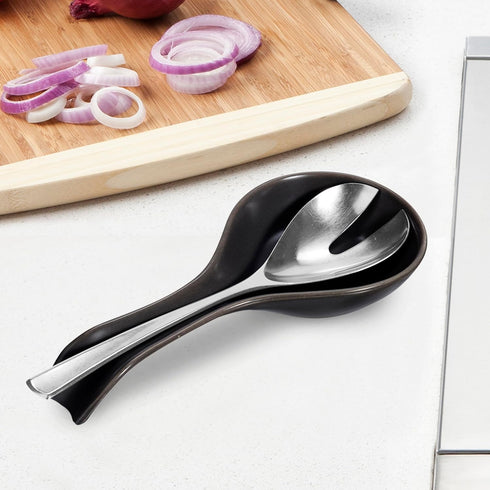 OGGI Ceramic Spoon Rest - Spoon Holder for Stove Top & Countertop, Black Kitchen Decor